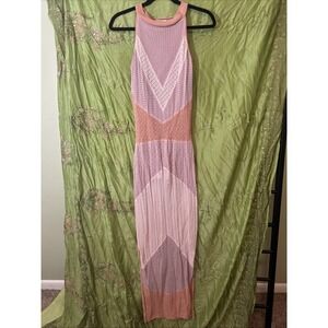 Venus Pink Knit Maxi Dress Sleeveless Stretch Long Boho Chic Goddess Size Small